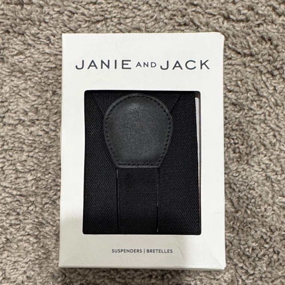 Janie and Jack Black Elastic Suspenders in Gift Box